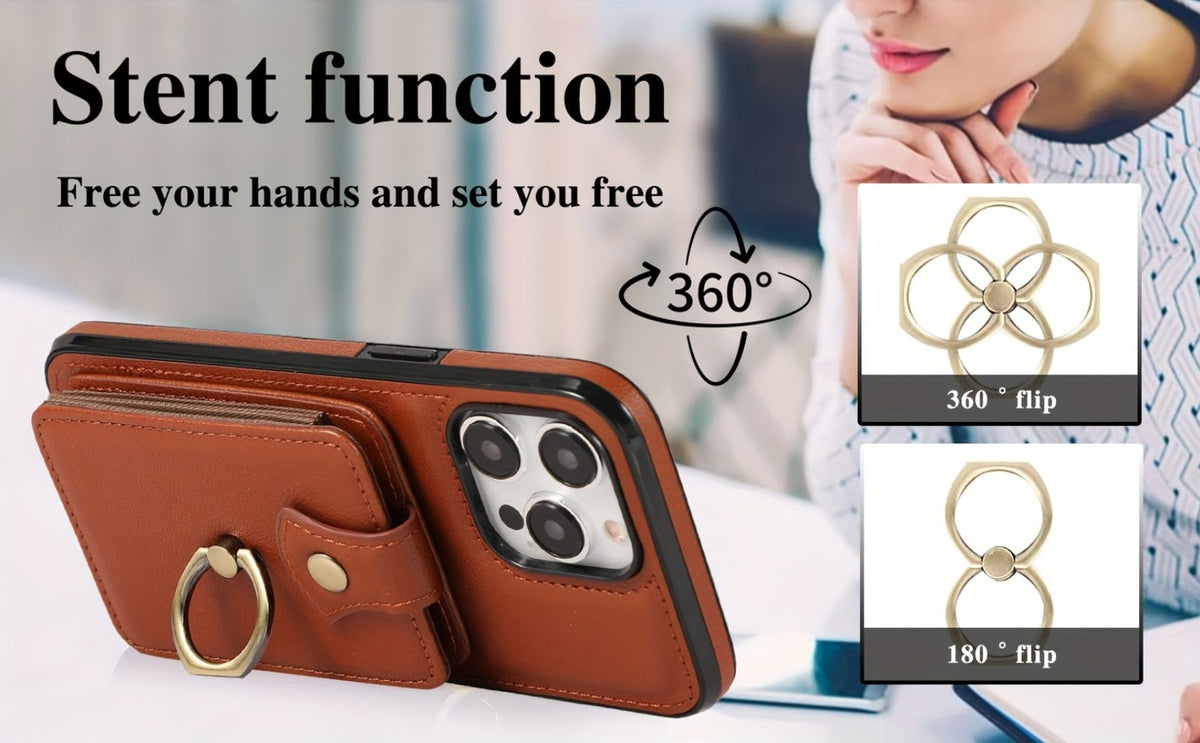 RFID Blocking iPhone Wallet Case with Magnetic Card Holder Kickstand MagSafe Compatible Shockproof Armor Bumper Wireless Charging Support for iPhone 16 15 14 13 12 Pro Max Plus Series