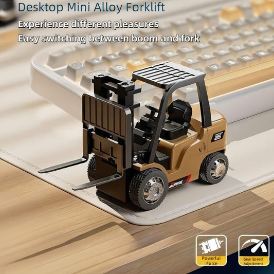 RC Forklift Toy, 1/64 Alloy Die-Cast Remote Control Forklift Truck with 7 Channels, Hook & Lights