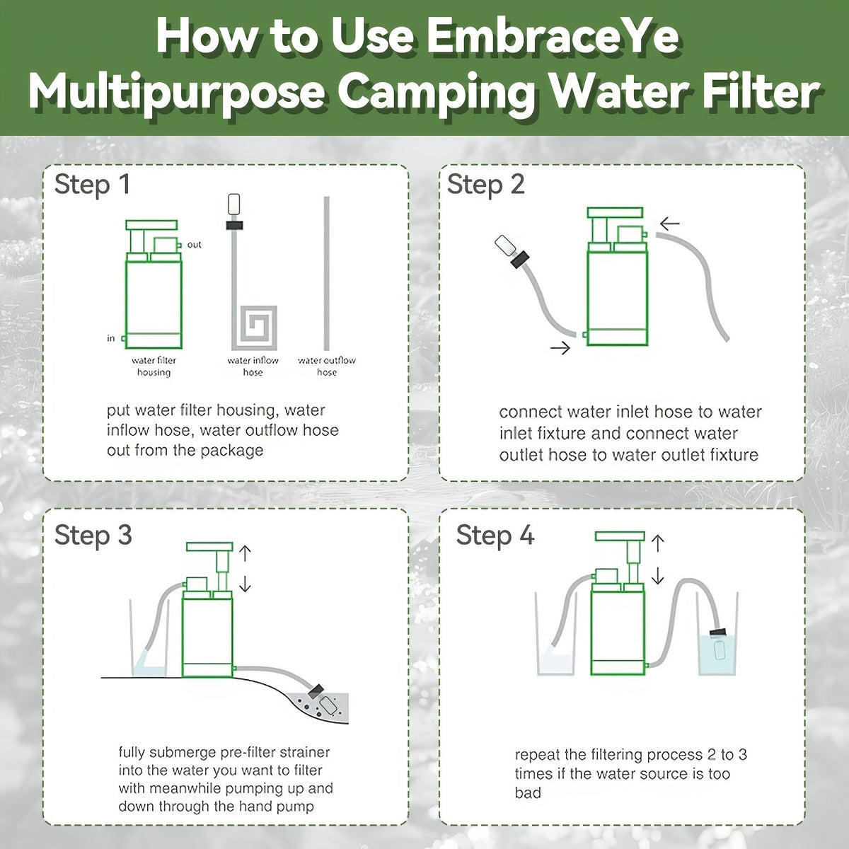 Portable Water Filter Pump for Camping & Hiking - 0.01 Micron 4-Stage Filtration, Replaceable Carbon Filter, ABS Material, Survival Water Purifier for Backpacking, Emergency & Outdoor Adventures