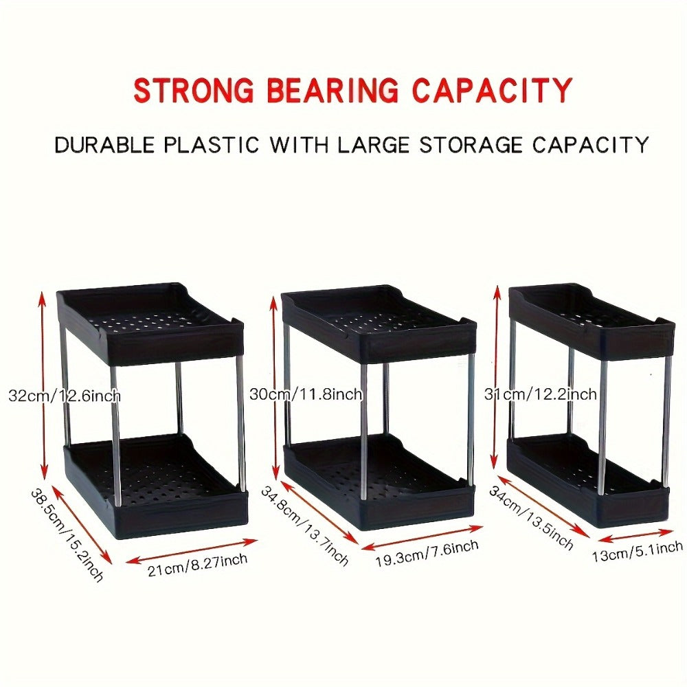 Under Sink Organizer 3-Pack 2-Tier Storage Rack – Bathroom Cabinet Organizer for Toiletries Cleaning Supplies Kitchen Spices