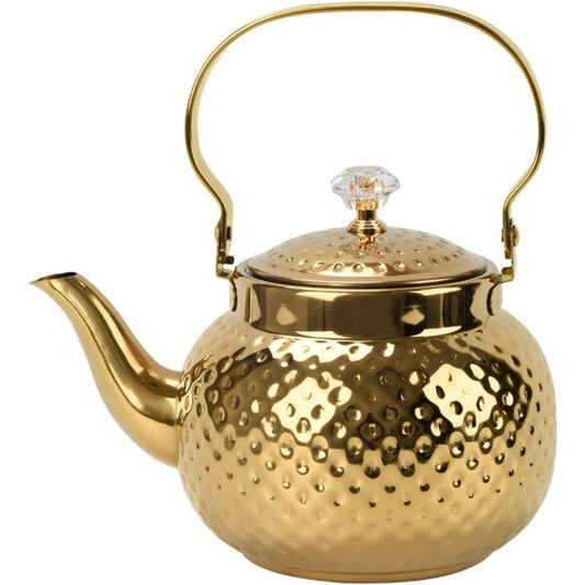 Hammered Stainless Steel Tea Kettle with Strainer, 40.58 fl oz, Gold or Silver