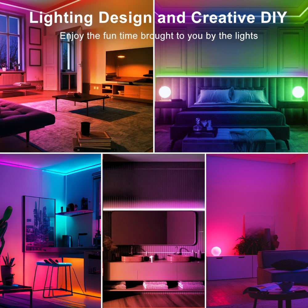 RGB LED Strip Lights Music Sync Color Changing – App & 24-Key Remote Control Dimmable Timer Adhesive LED Light Strip for Bedroom Dorm Ceiling TV Holiday Decor – 6.56FT to 260FT