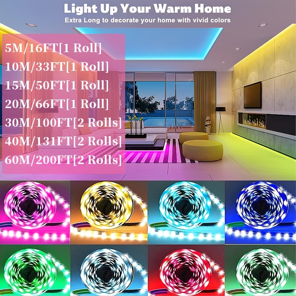 Color Changing LED Strip Lights App & Remote Control - Music Sync Smart RGB Lights 16 Million Colors for Bedroom Living Room Gaming Room TV Backlight Party Holiday Wedding Decoration 16ft 66ft 100ft