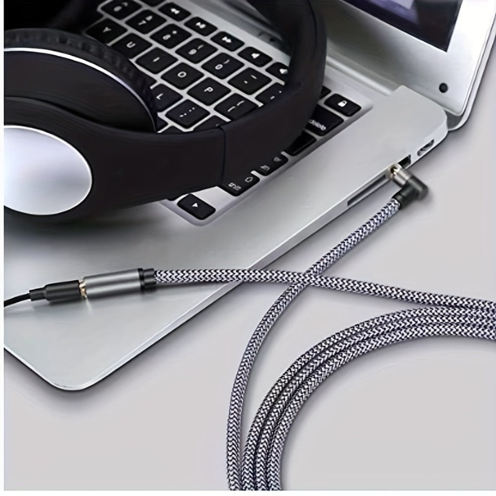 Nylon Braided 3.5mm Male to Female Audio Extension Cable Right-Angle Connectors Lossless Sound AUX Cable Compatible with Smartphones Speakers Car Stereo Headphones Tablets Laptops Hi-Fi Audio Systems