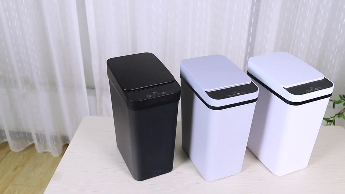Motion Sensor Trash Can 2-Pack – 2.8 Gallon Touchless Automatic Slim Garbage Can with Auto Lid, Hands-Free Infrared Sensor Waste Basket for Bathroom Bedroom Office | White & Black