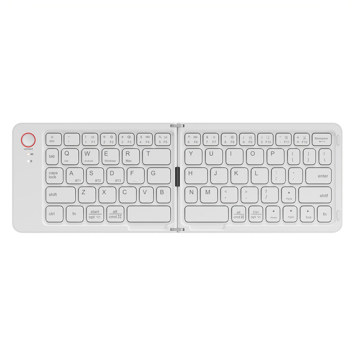 Folding Wireless Keyboard KLZO B023 Dual-Fold Magnetic – Slim Portable Bluetooth Keyboard, Ultra-Long Battery Life, Multi-Device Compatible for iPhone, iPad, Android, Windows, Mac | White, Green, Black