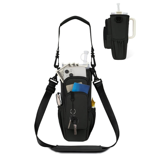 Water Bottle Carrier Bag for 30–40 oz Bottles with Phone Pocket and Shoulder Strap
