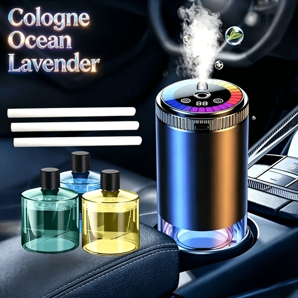 Car Air Freshener Aromatherapy Diffuser with Starry Sky Light Show, USB Rechargeable, Adjustable Fragrance – Natural Essential Oil Scents (Lavender, Ocean, Cologne, Gardenia)