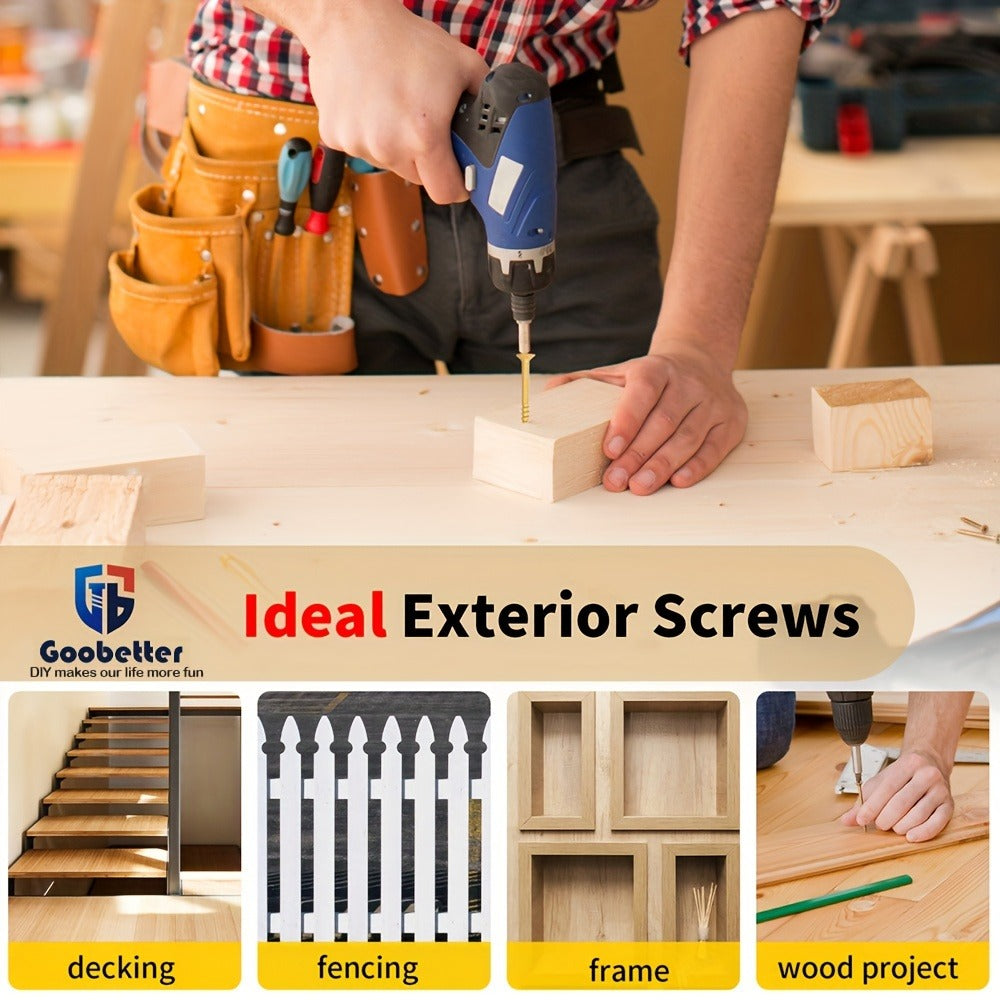 400pcs #10 x 3-1/2" Torx Wood Screws Rust Resistant Yellow Ceramic Coating – Flat Head Fully Threaded Self-Tapping Screws for Wood Fastening Decking & Construction