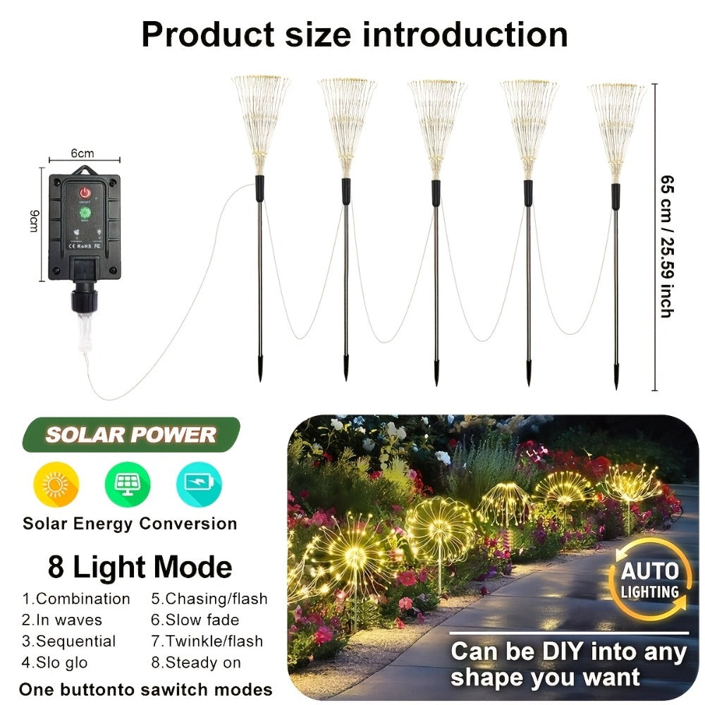 Solar LED Firework Garden Lights Outdoor 8 Modes – 320/680 LED Starburst Stake Light Warm White Colorful for Patio Walkway Camping Wedding Halloween Party Decoration – Single/4/6 Pack