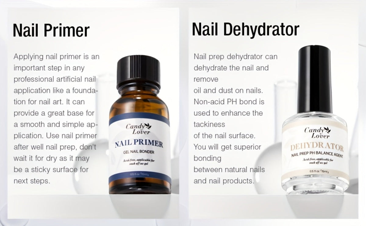 Gel Nail Dehydrator & Primer Kit 4-Piece - Nail Prep Dehydrator, Bonding Primer, Gel Base Coat & Top Coat for Long-Lasting Chip-Free Gel Nails, Home DIY & Salon Use
