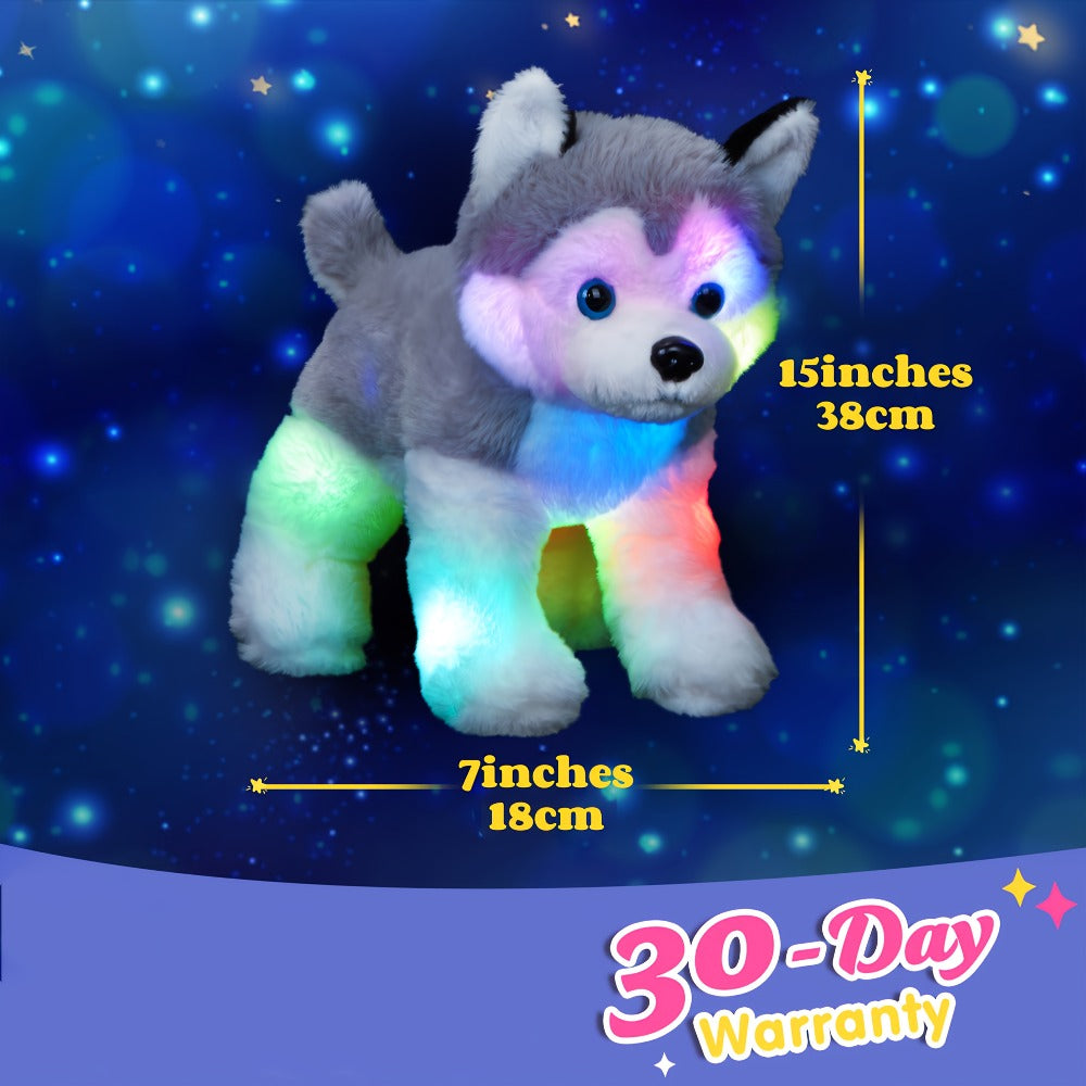 Musical Light-Up Husky Plush Toy, 12 Inch Glowing Puppy Stuffed Animal with Lullaby Music