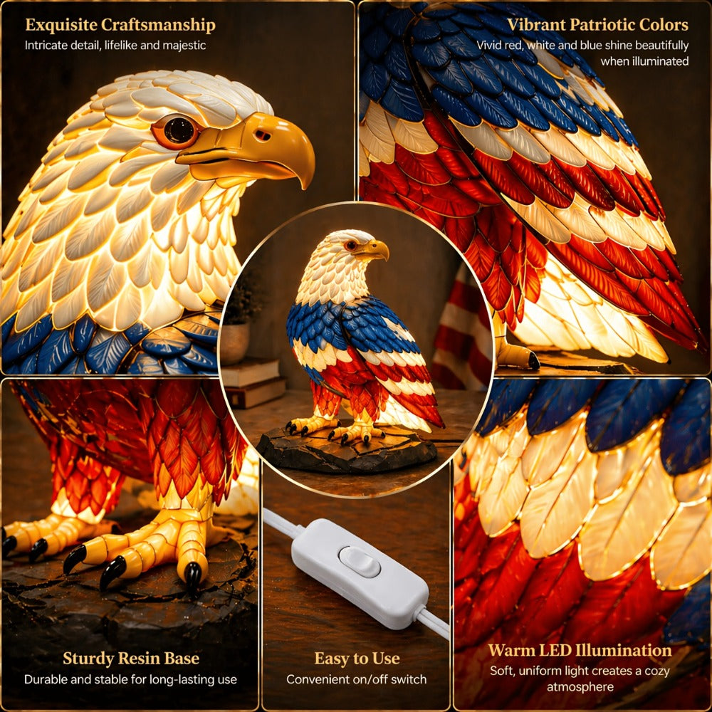 Boho Retro Stained Eagle Night Light – 3D Resin Animal Table Lamp, Vintage Colorful Stained Glass Effect Desk Light for Bedroom Home Decor, Creative Birthday Christmas Gift for Eagle Lovers