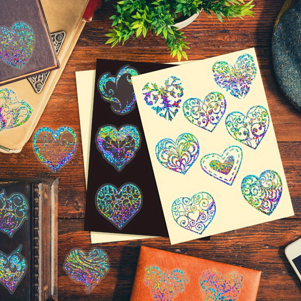 Holographic Heart Stickers 50pcs Laser Sparkling Love Decals for Laptop Phone Water Bottle Guitar Car Luggage – Party Favor Valentine DIY Scrapbook Gift Pack