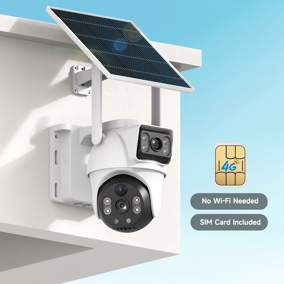 8MP 4G LTE Solar Security Camera Dual Lens PTZ 360° – No WiFi Needed, SIM Card Included, PIR Motion Detection, Full-Color Night Vision, Two-Way Audio, App Control, Outdoor Home & Farm Surveillance