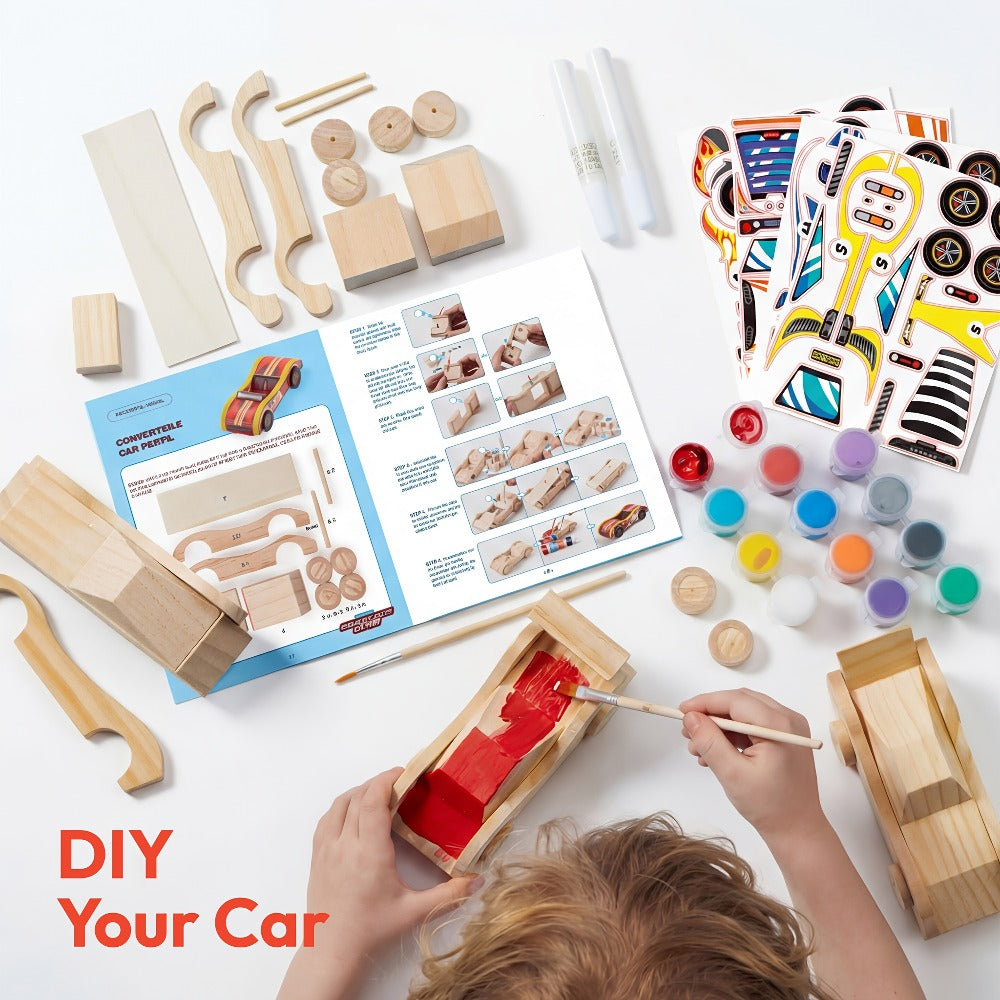 DIY Wooden Race Car Kit, 4 Cars to Build and Paint for Kids Ages 8+