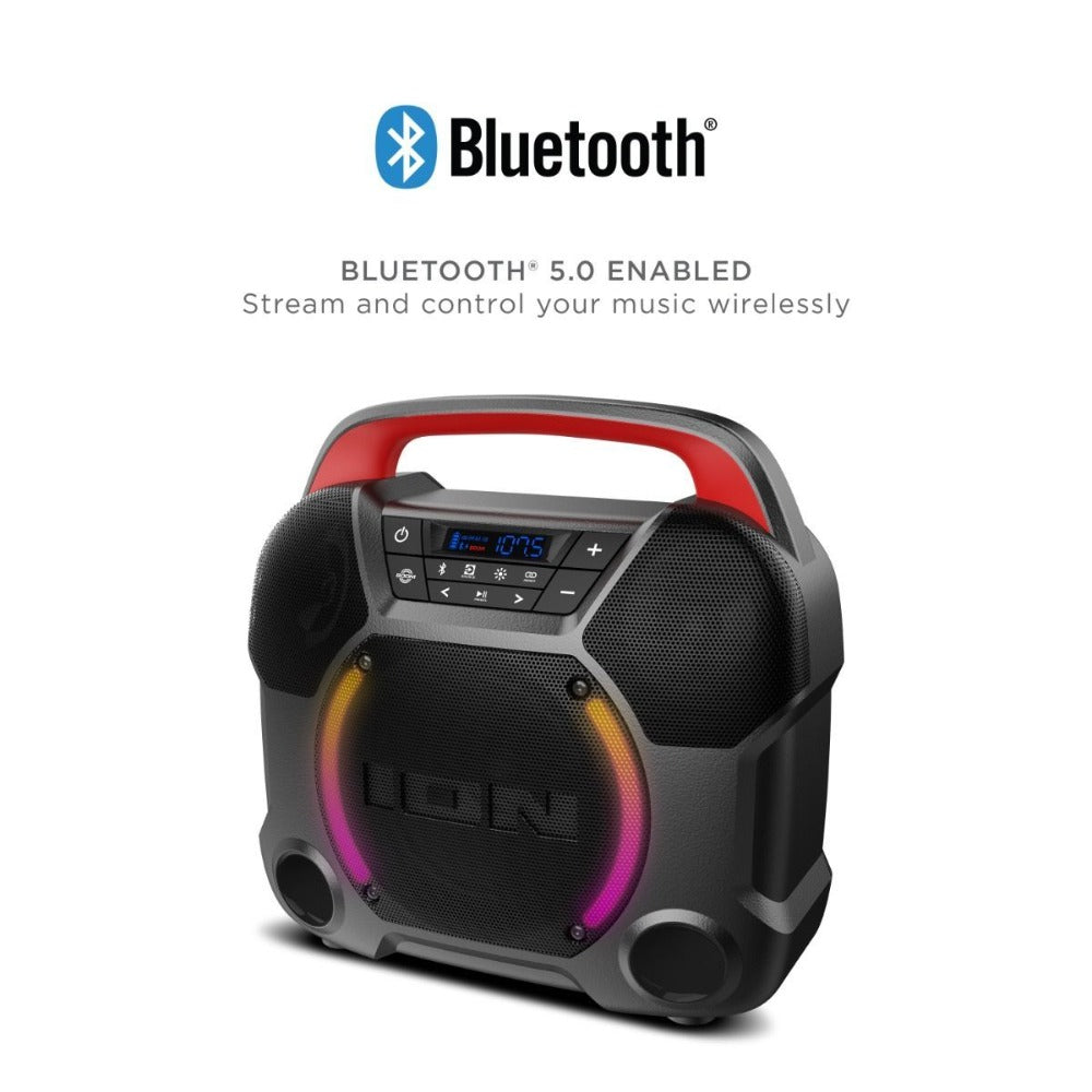 ION Audio Pathfinder Go 65W Portable Bluetooth Speaker, 3-Speaker System 6.5" Woofer + Tweeters, 15-Hour Battery, LED Lights, FM Radio, Wireless Stereo-Link, USB Playback & Charge, App Control for Outdoor Camping Beach Party