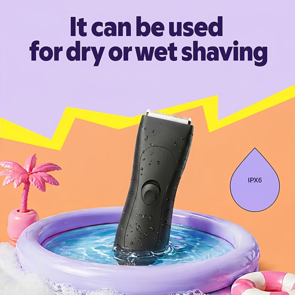 Waterproof Body Hair Trimmer for Men IPX6 Electric Groomer Replaceable Ceramic Blade - Full Body Manscaping Chest Groin Underarm Back Hair Shaver Wet Dry Black Purple Gift