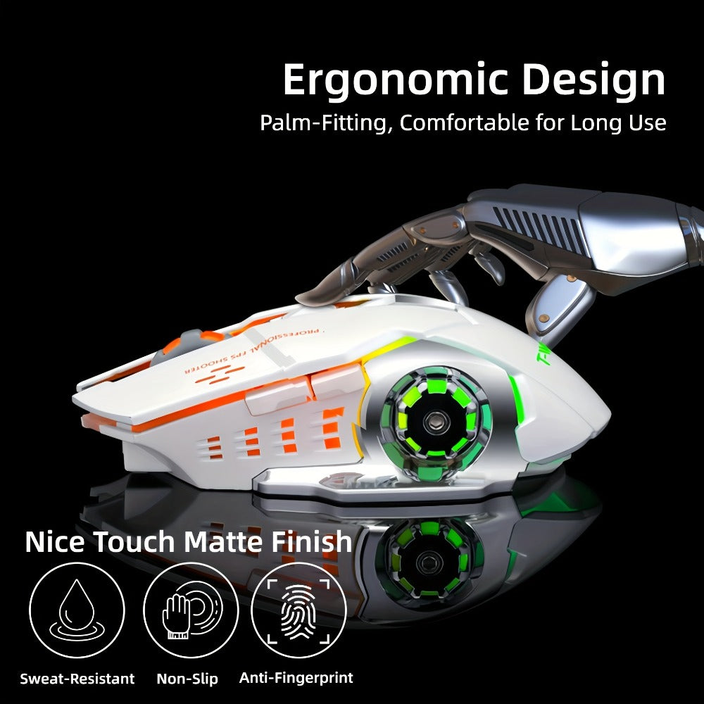 Ergonomic Silent Wireless Mouse T-WOLF Rechargeable Dual-Mode BT5.0 & 2.4G – Full-Size RGB Comfort Mouse for Work Study Gaming, Aesthetic Desk Setup, Back to School Gift for PC Laptop Mac