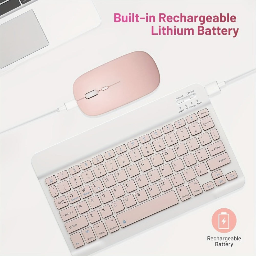 4-in-1 Wireless Keyboard and Mouse Set with Mouse Pad Quiet Rechargeable 2.4G USB Receiver for PC Laptop Tablet Phone Smartphone – Portable Compact Travel Office Keyboard Mouse Combo Bundle