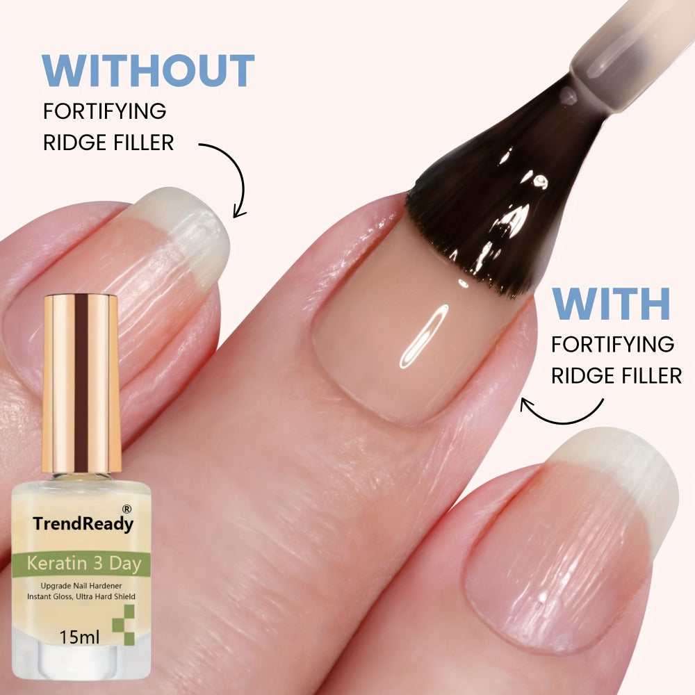 Vitamin E & Hyaluronic Acid Nail Hardener 2PCS 0.51oz – Protein Base Coat Ridge Filler & Concealer Quick Air-Dry Formula, Strengthens Weak Brittle Peeling Nails & Toenails, Clear Nail Treatment for Women Men