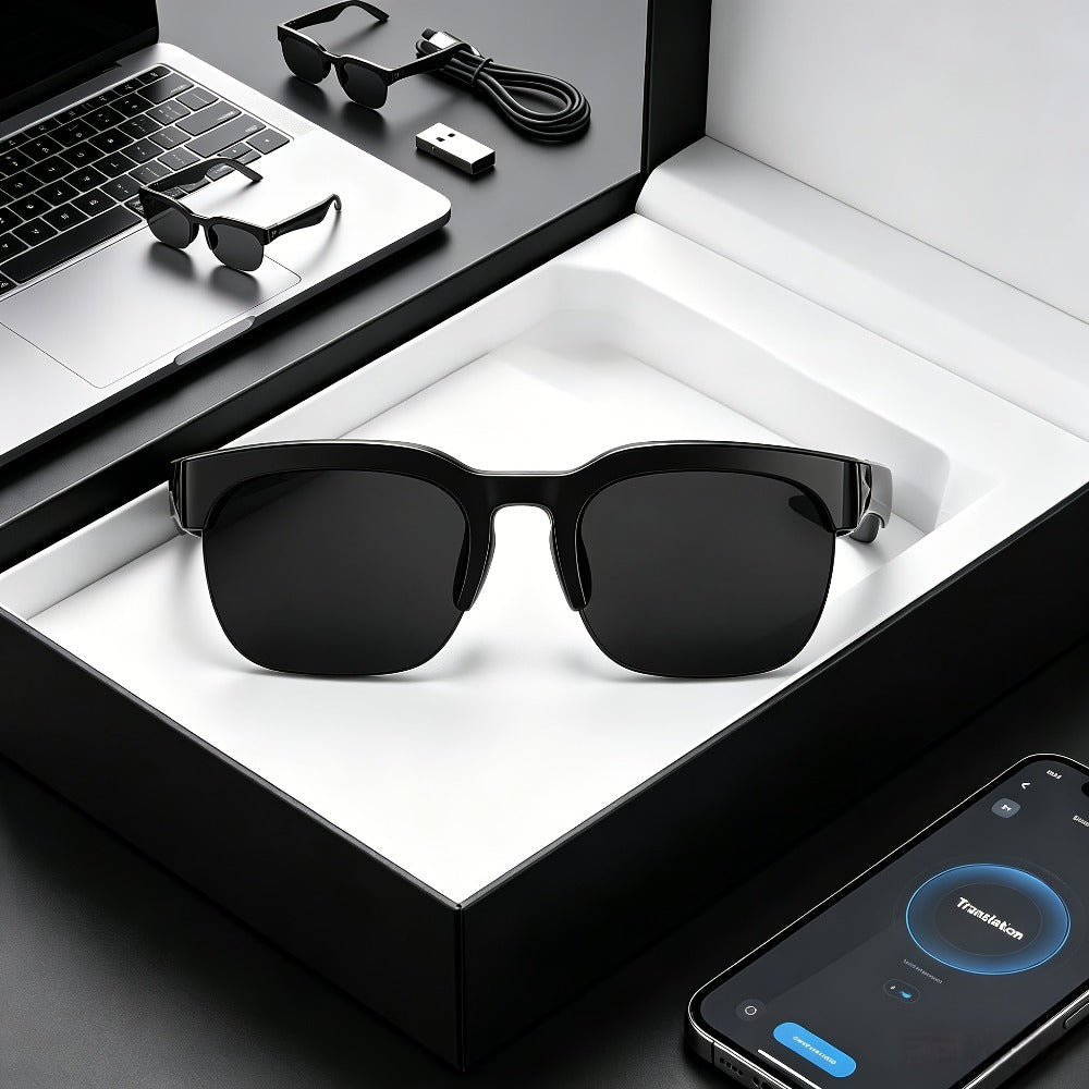 Real-Time Translation Glasses with AI Meeting Summarization – 160 Languages, Wearable AI Translator for Business Travel, Conferences & Daily Use, Lightweight Unisex Smart Eyewear for Men & Women