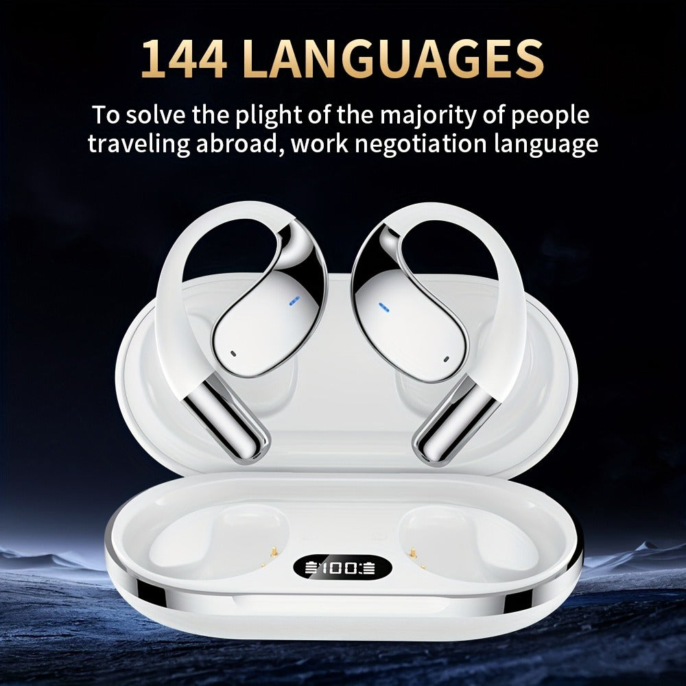 6-Mic AI Translation Bone Conduction Headset 144 Languages, Real-Time Translator Wireless Headphones, Meeting Notes Recording, Intelligent Noise Cancellation, Touch Control, Deep Bass, Open-Ear for Running Sport Business