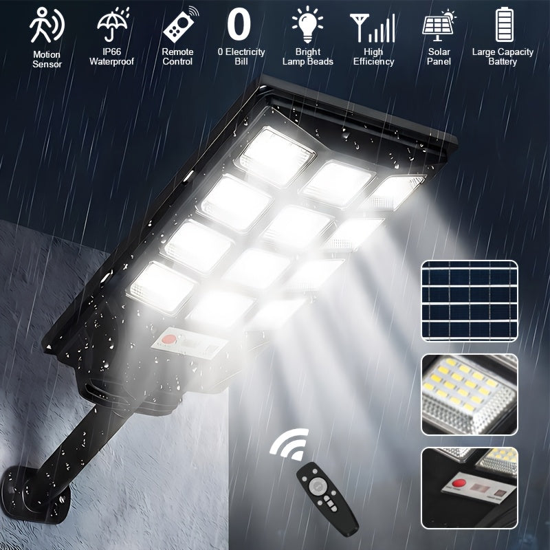 Solar Street Light Outdoor IP65 – High Brightness Wide Angle Dusk to Dawn Solar Powered with Remote Control for Parking Lot, Yard, Stadium & Plaza (58 / 90 / 192 LED)