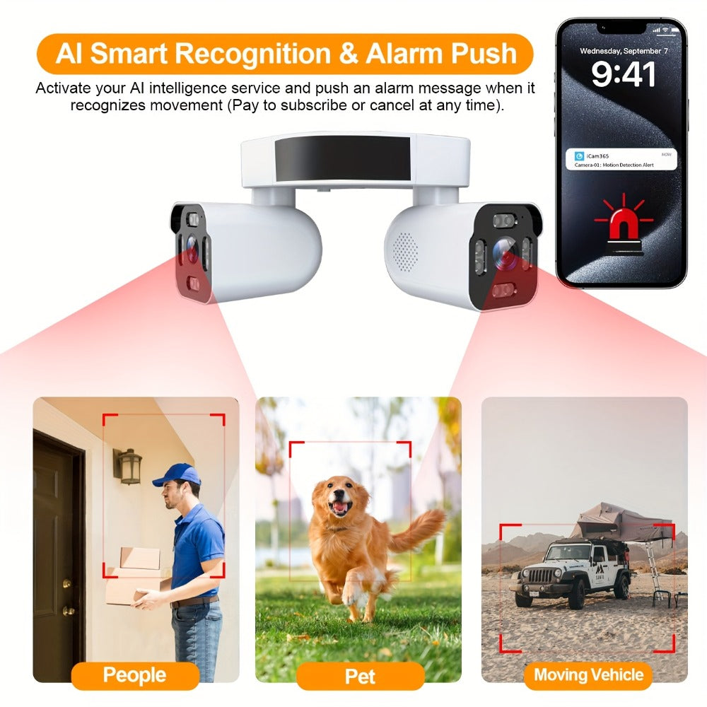 8MP Dual Lens PTZ Security Camera Outdoor Indoor WiFi Wireless Surveillance Camera 360° Panoramic View Corner Mount Full Color Night Vision Waterproof IP66