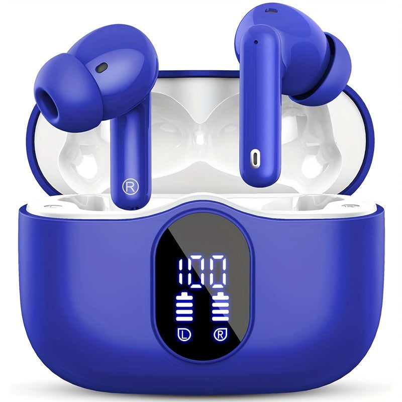 Bluetooth 5.3 Wireless Earbuds with Noise Cancelling Mic & LED Display, Deep Bass Stereo in-Ear Headphones, 36H Playback, Compatible with iPhone Android Laptop Tablet for Sports Gym Travel