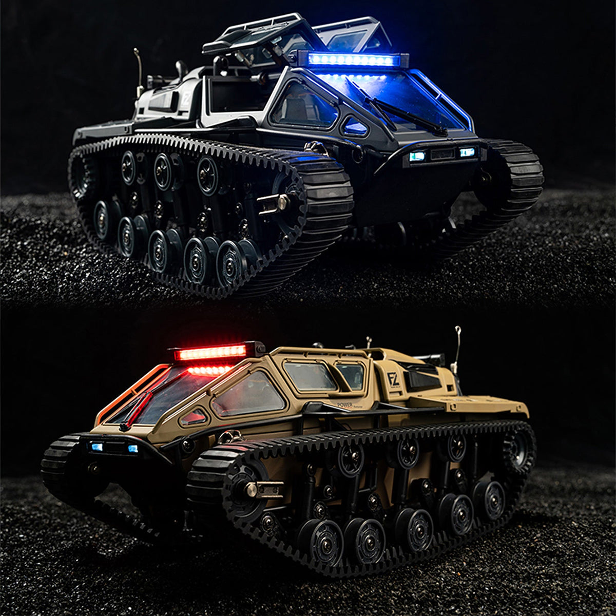 Full-Proportional RC Tracked Tank with LED Lights, Alloy Body Military Vehicle, Grey or Brown