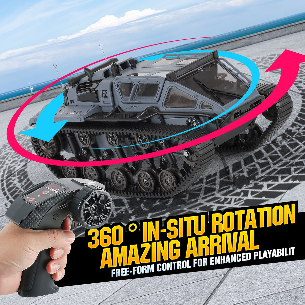 Full-Proportional RC Tracked Tank with LED Lights, Alloy Body Military Vehicle, Grey or Brown