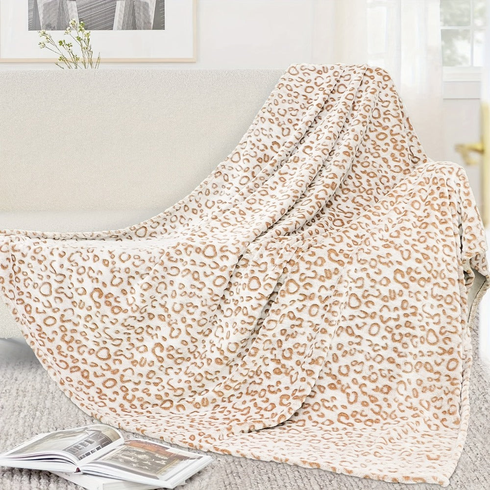 Leopard Print Throw Blanket – Soft Fluffy Jacquard Fleece Flannel for Couch, Bed, Sofa & Camping, 3 Sizes, 5 Colors