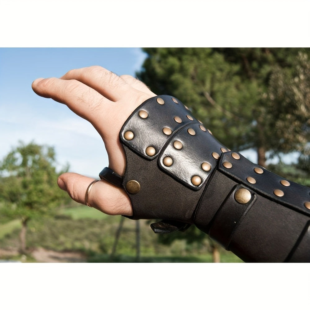 Medieval Rivet Wrist Guard Leather Bracer – Viking Renaissance Retro Arm Guard with Riveted Detail for Men, Halloween Cosplay, LARP, Renaissance Fair, Father's Day & Christmas Gift