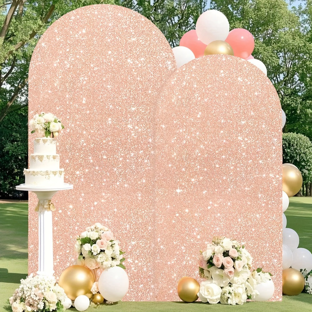 Glitter Sequin Arch Cover 2 Set 6Ft & 7.2Ft Metallic Spandex Payette Panel Wedding Arch Backdrop Cover for Wedding Ceremony, Birthday Party, Bridal Shower & Event Decoration