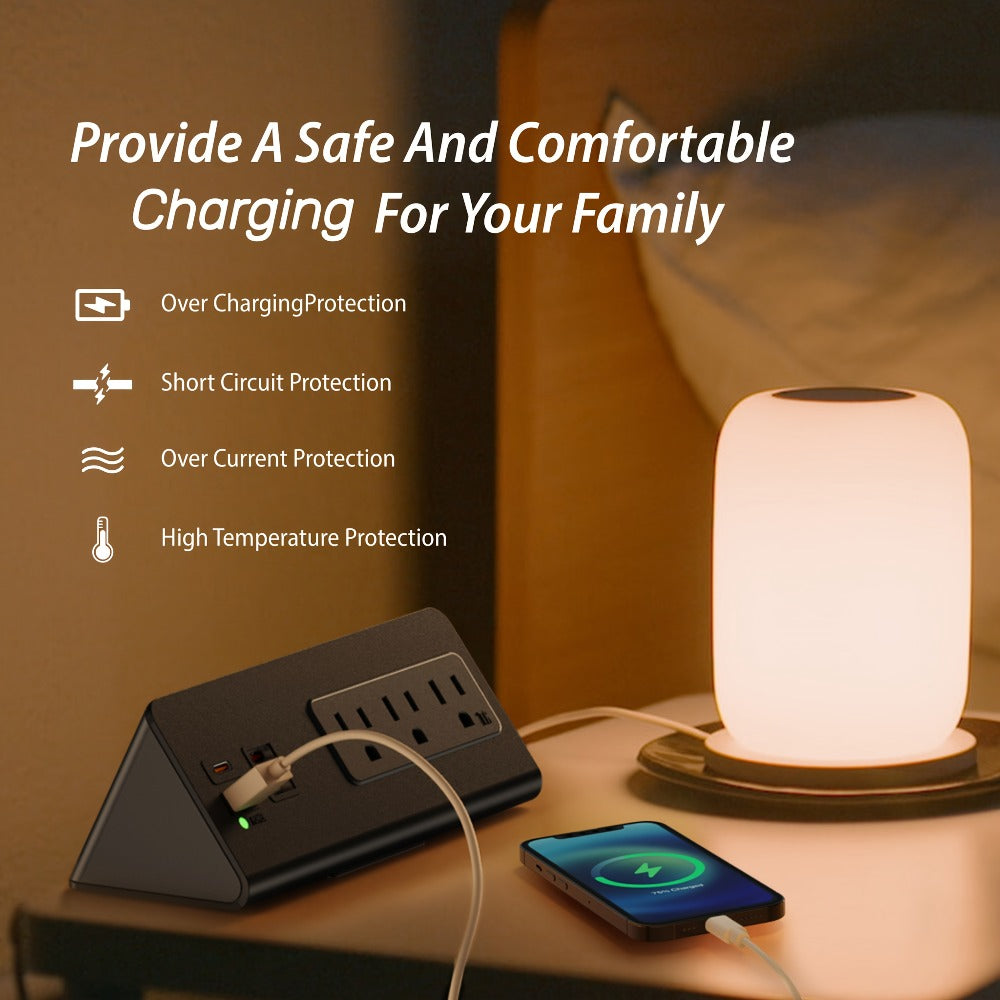 Desk Edge Mount Power Strip 7-in-1 with PD 20W USB-C Fast Charging, Screw & Clamp Mount, 5.6ft Extension Cord, Power Indicator Light – Under-Desk Charging Station for Office, Dorm & Hotel