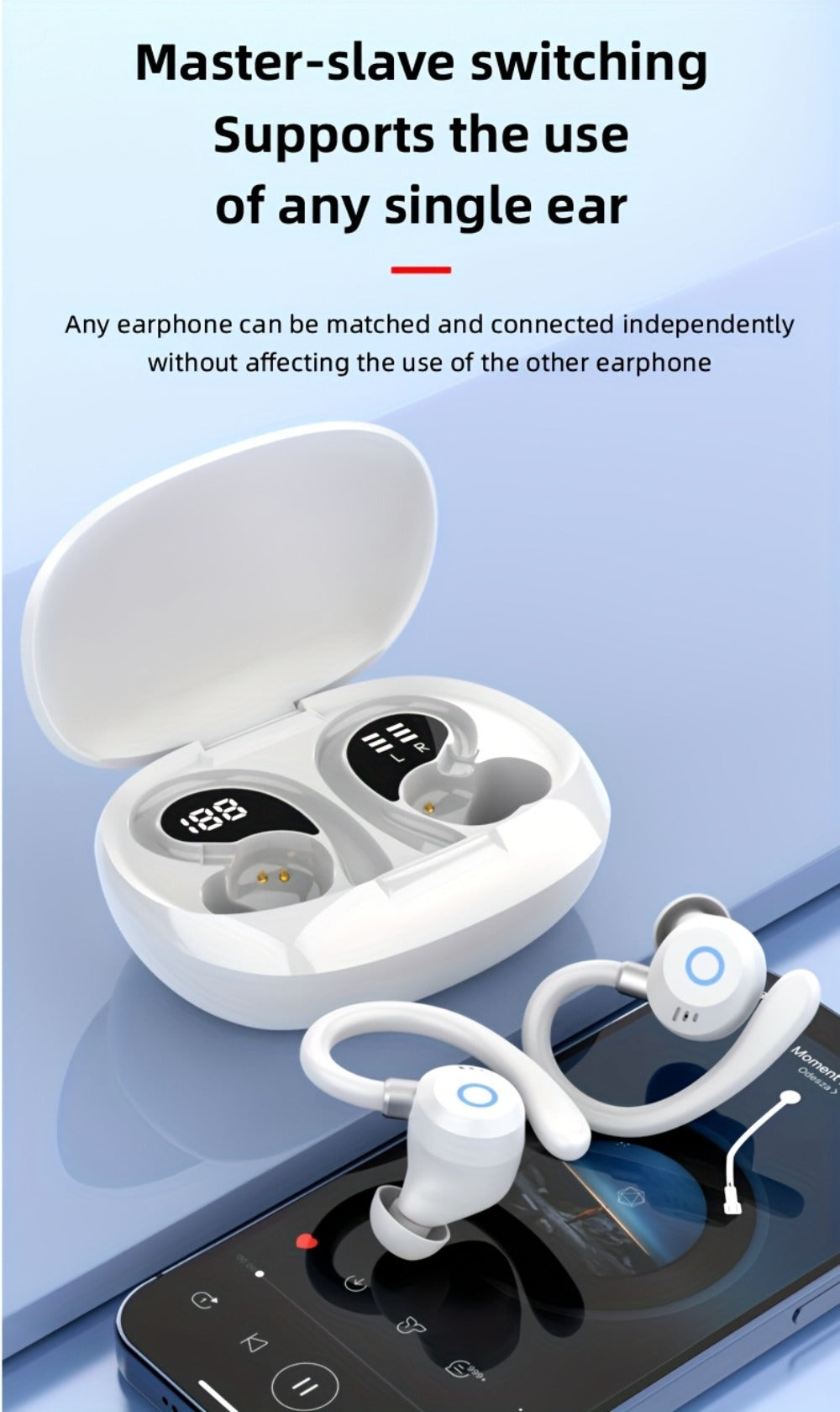 Hi-Fi Stereo Wireless Earbuds LED Digital Display Touch Control Noise Canceling Fast Charging Gaming Sport Headset Lightweight In-Ear Earphones for Commute Gamers iOS Android Black Blue White