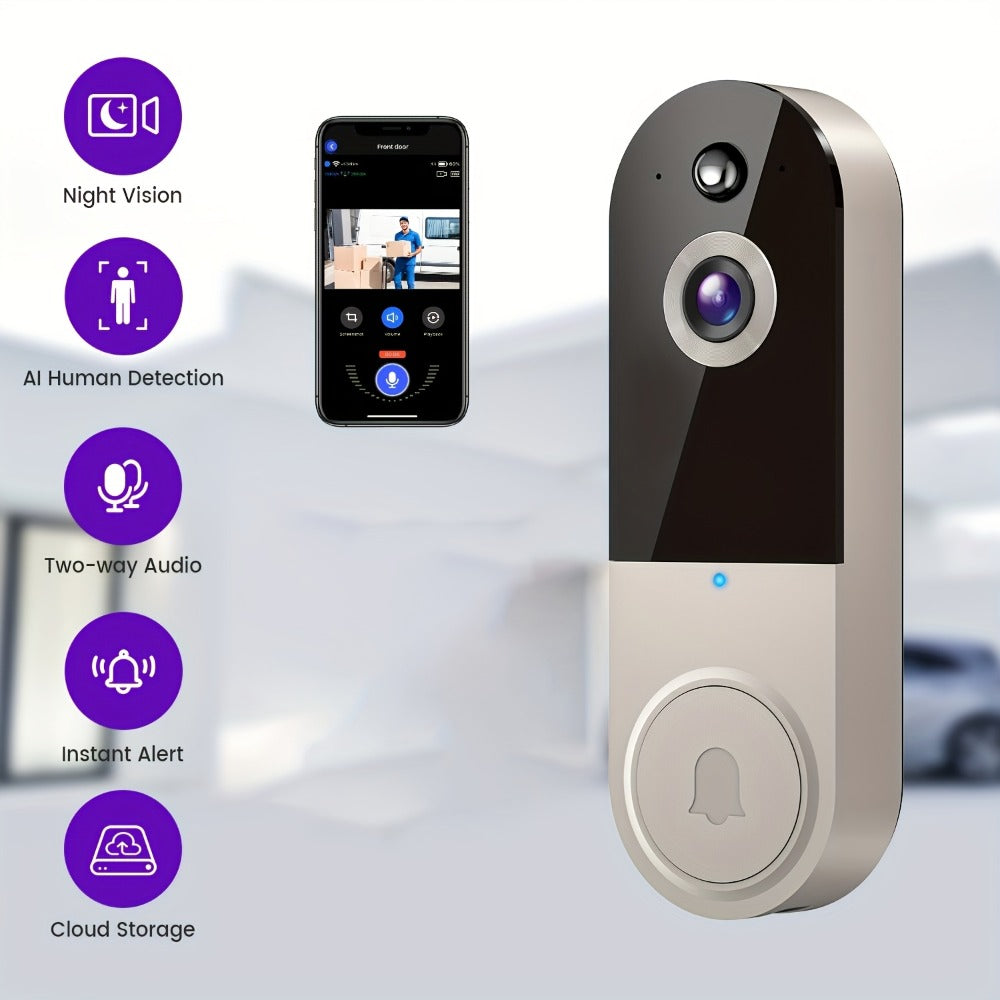 1440P Wireless Video Doorbell Camera WiFi Smart Doorbell with Night Vision Two-Way Audio Motion Detection Rechargeable Battery Local Storage AI Snapshot for Home Security
