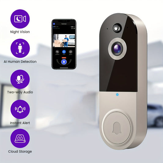 1440P Wireless Video Doorbell Camera WiFi Smart Doorbell with Night Vision Two-Way Audio Motion Detection Rechargeable Battery Local Storage AI Snapshot for Home Security
