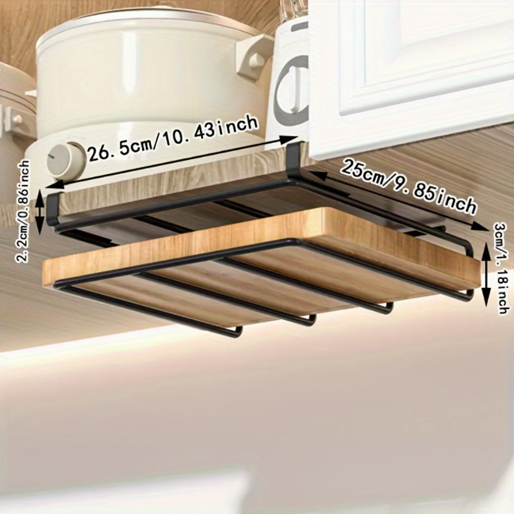 Kitchen Hook Rack for Cutting Boards Lids & Cabinet Door – Heavy Duty Carbon Steel Wall Mounted Organizer for Kitchen Tools & Bathroom Supplies, Rust-Resistant Black