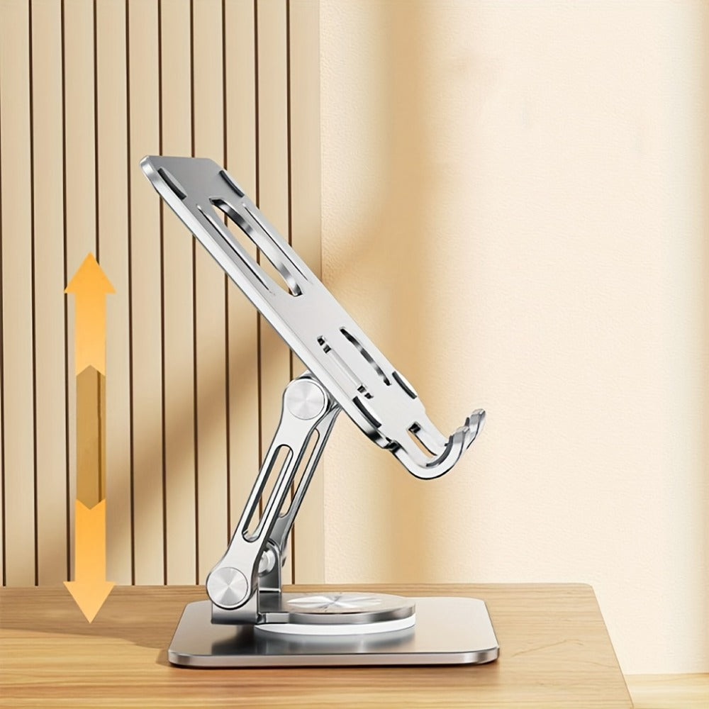 360° Rotating Foldable Tablet Stand for iPad & Phone, Adjustable Desktop Holder, Universal Compatibility – Black/Silver