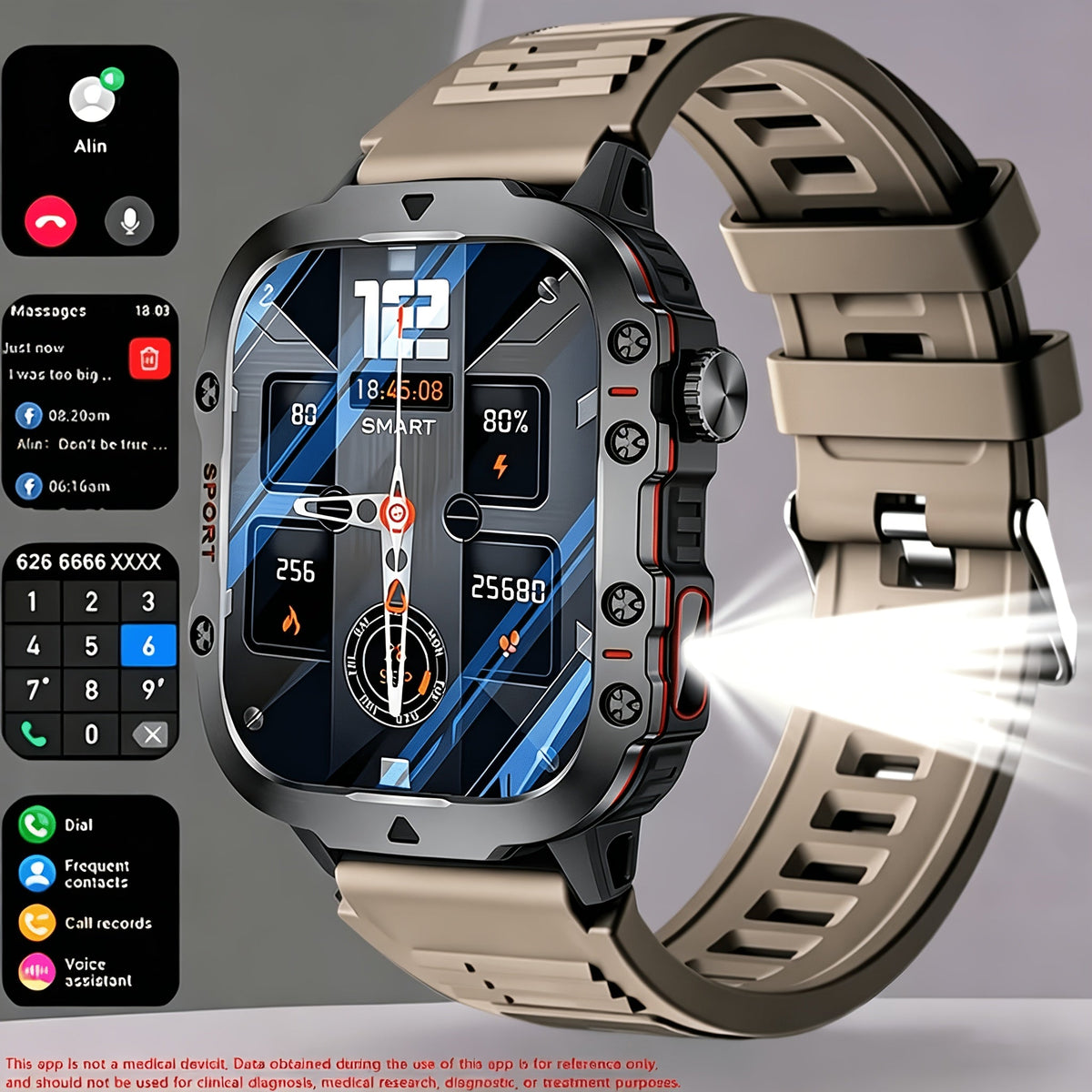Brown Black Large Screen Smartwatch – Wireless Calling & SMS, Fitness Tracker, Remote Camera Control, USB Rechargeable – Unisex Business Watch for Men & Women iPhone & Android Compatible