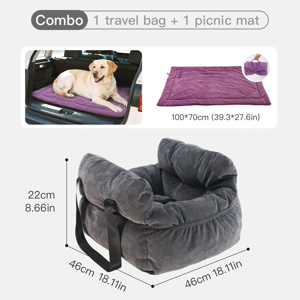Dog Car Seat Carrier Booster with Safety Harness - Pet Travel Seat for Dogs & Cats, Handheld & Shoulder Strap, Fits Front & Back Seat, Multi-Scene Use for Cafe Park Outdoor