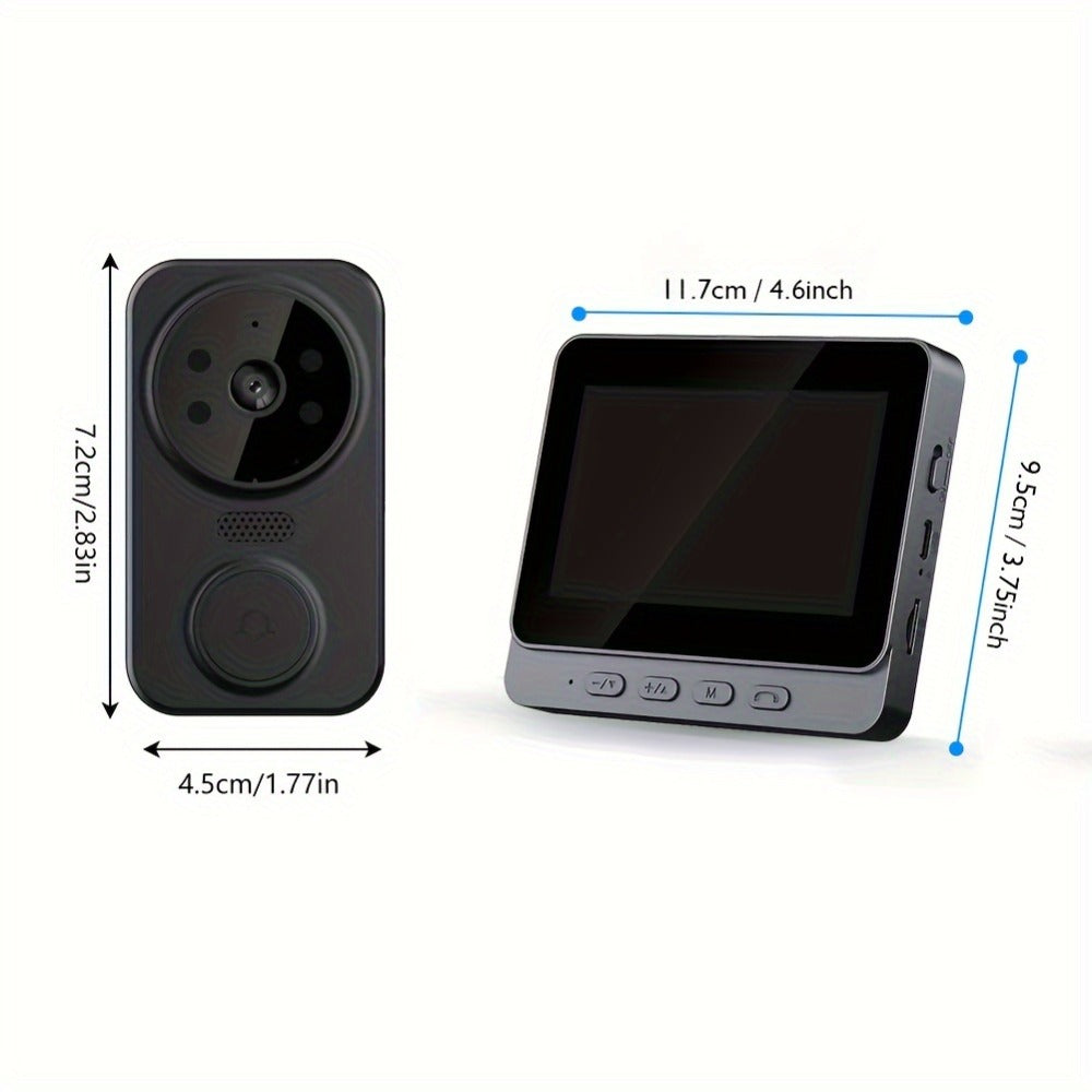 1296P Video Doorbell with 4.3" Indoor Monitor & Local SD Storage - No WiFi No App Required, Two-Way Audio, IR Night Vision, 1200mAh 2-Month Battery, 120° Wide Angle, One-Key Pairing, Black
