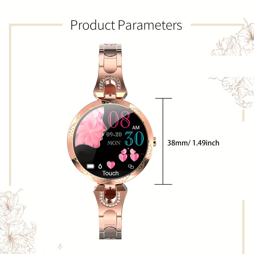 Diamond Rhinestone Smartwatch for Women Bling Luxury Chic Design 1.09 Inch Full Touch Screen Calling 100 Sport Modes Step Calorie Heart Rate Sleep Tracker Statement Jewelry Watch Gift for Her Blue