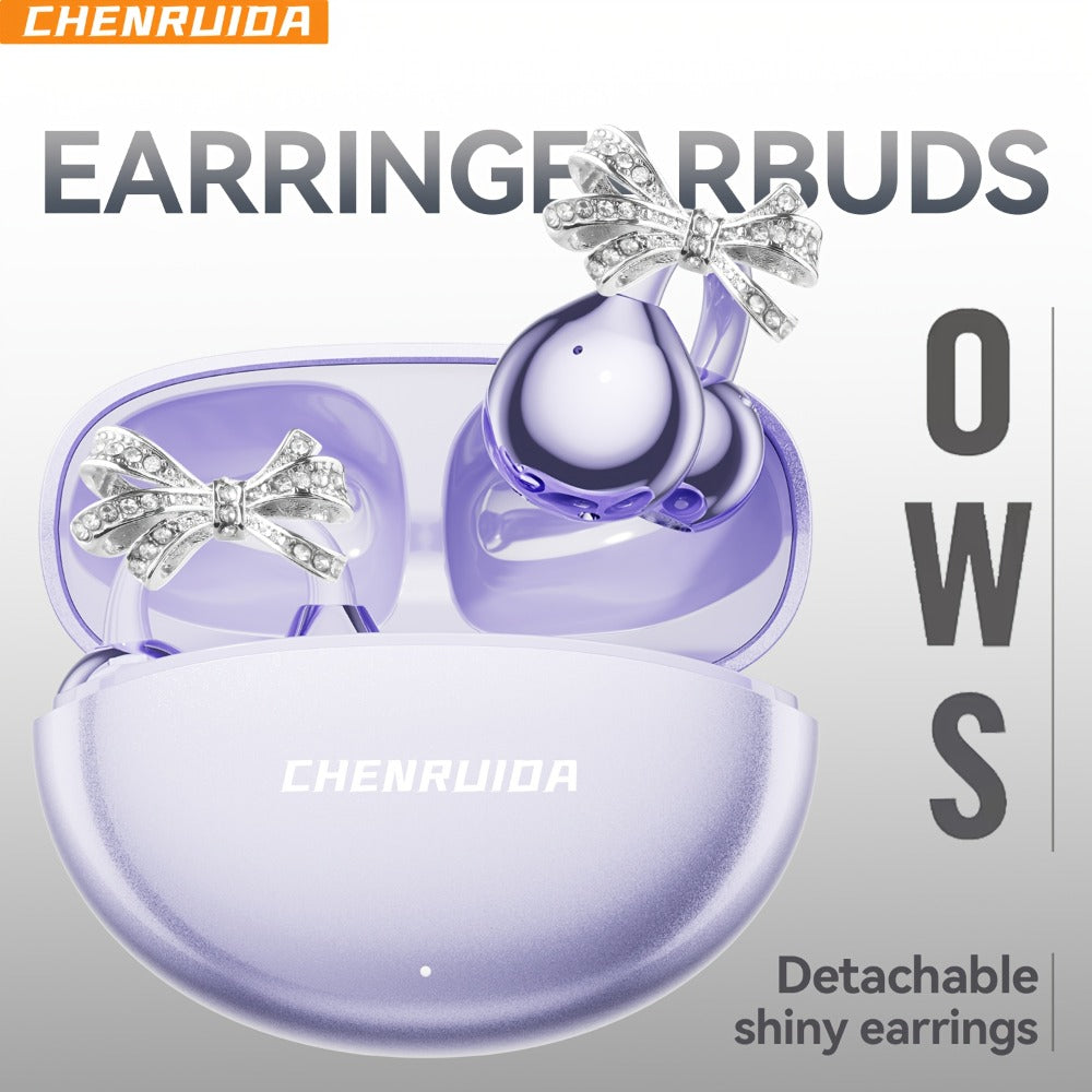 Butterfly Earring Wireless Earphones Open-Ear AI Translation HD Calls Touch Control Charging Case Non-In-Ear Jewelry Design Gaming Couple Headphones for iPhone Android Christmas Birthday Gift