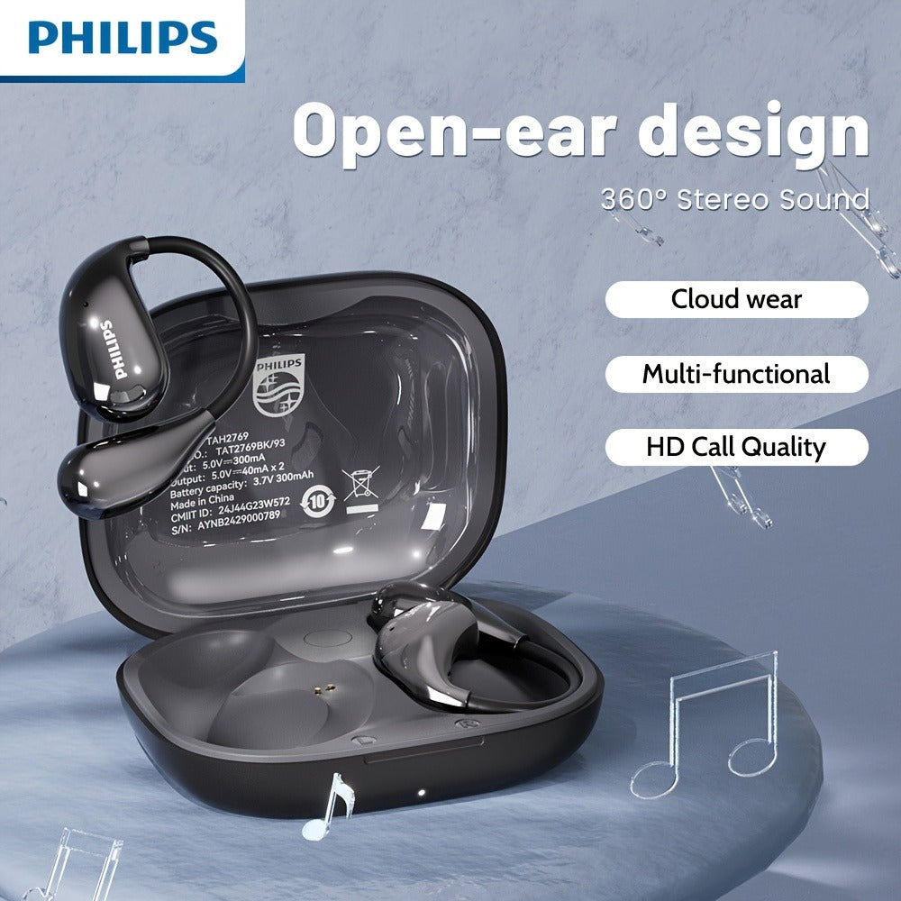 Philips TAT2769 Earhook Running Earbuds Bluetooth 5.4 Noise Cancelling Mic Secure Sport Fit Over-Ear Wireless Headset for Running Sports Gym Black White Blue