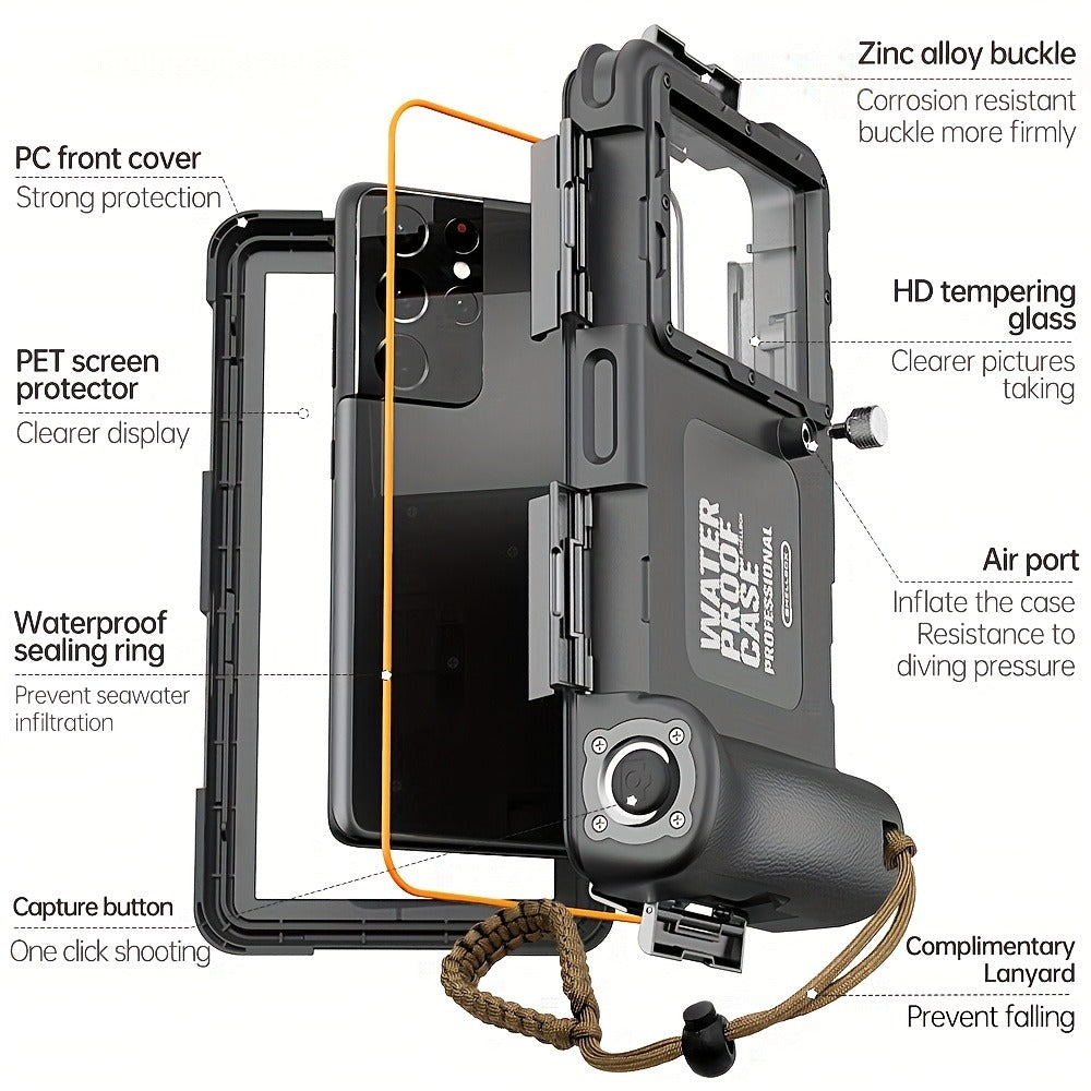 Scuba Diving Phone Case 33ft IP68 Waterproof for iPhone 16 15 14 13 12 11 Pro Max XR XS Samsung S24 S23 S22 – Underwater Photo Video Snorkeling Universal Dive Cover