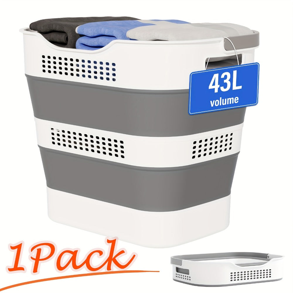 Collapsible Laundry Basket 43L Foldable Pop-Up Hamper with Handles – 11.5 Gallon Plastic Laundry Basket Space-Saving Portable Storage Container Organizer for Bedroom, Bathroom & Dorm, 1pc or 2 Pack