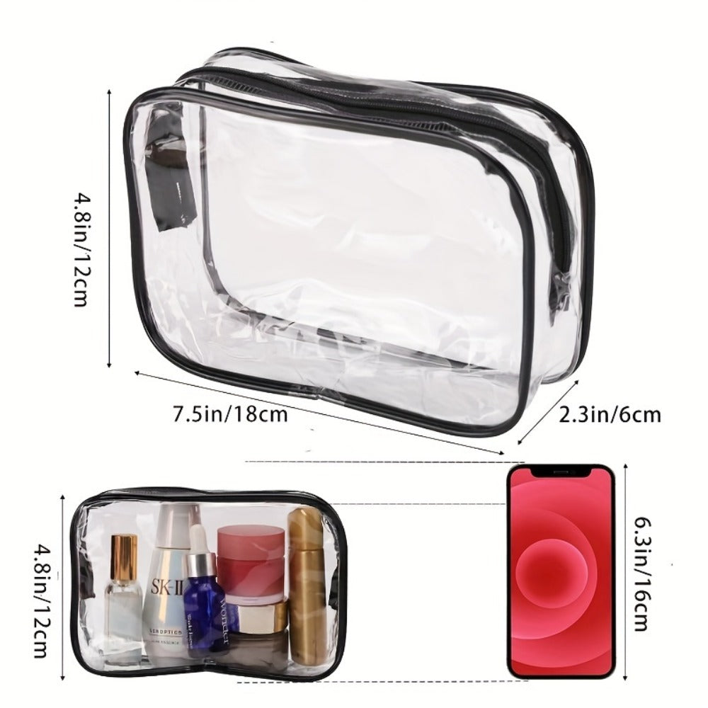 Clear PVC Makeup Bag Set 10 Pcs Transparent Waterproof Cosmetic Bags Reinforced Zipper TSA Approved Travel Toiletry Organizer See-Through Beauty Pouch Black